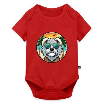 Tibet Terrier Hund Rasse Cartoon Sonnenbrille Strand - Baby Premium Kurzarmbody - Rot - Vorne