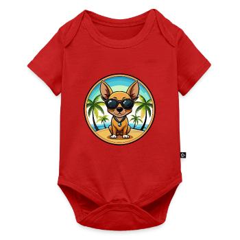 Russische Spielzeug Terrier Hund Rasse Cartoon Sonnenbrille - Baby Premium Kurzarmbody - Rot - Vorne