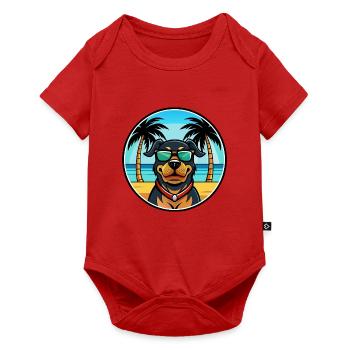 Rottweiler Chien Race Dessin Animé Lunettes De Soleil Plage - Body à manches courtes Premium Bébé - rouge - Devant