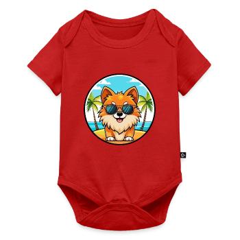 Pomeranian German Spitz Dog Breed Cartoon Beach - Baby Premium short-sleeve bodysuit - red - Front