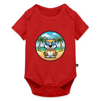 Milieu Asiatique Ovtcharka Chien Race Dessin Animé Plage - Body à manches courtes Premium Bébé - rouge - Devant