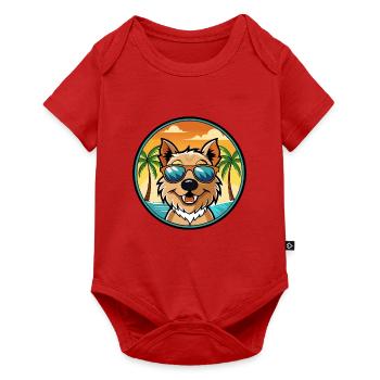 Lucas Terrier Hunderasse Cartoon Sonnenbrille Strand - Baby Premium Kurzarmbody - Rot - Vorne