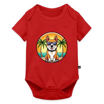 Japanischer Terrier Hund Rasse Cartoon Sonnenbrille Strand - Baby Premium Kurzarmbody - Rot - Vorne