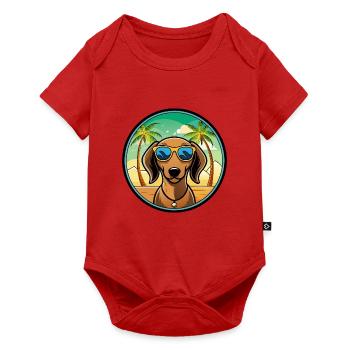Dackel Hunderasse Cartoon Sonnenbrille Strand - Baby Premium Kurzarmbody - Rot - Vorne
