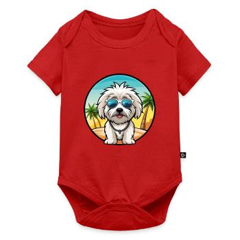 Coton De Tulear Hunderasse Cartoon Sonnenbrille Strand - Baby Premium Kurzarmbody - Rot - Vorne