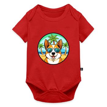 Corgi Hund Rasse Cartoon Sonnenbrille Strand - Baby Premium Kurzarmbody - Rot - Vorne