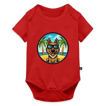 Black Tan Dog Breed Cartoon Sunglasses Beach - Baby Premium short-sleeve bodysuit - red - Front