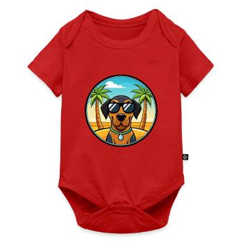 Black And Tan Coonhound Dog Breed Cartoon Beach - Baby Premium short-sleeve bodysuit - red - Front