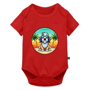 Basset Griffon Vendéen Hunderasse Cartoon Beach - Baby Premium Kurzarmbody - Rot - Vorne