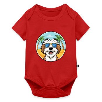 Tibet Terrier Hund Rasse Cartoon Sonnenbrille Strand - Baby Premium Kurzarmbody - Rot - Vorne