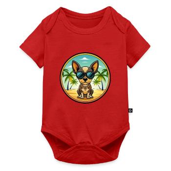 Russische Spielzeug Terrier Hund Rasse Cartoon Sonnenbrille - Baby Premium Kurzarmbody - Rot - Vorne