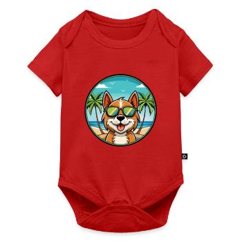 Portugiesisch Podengo Pequeno Hunderasse Cartoon Strand - Baby Premium Kurzarmbody - Rot - Vorne