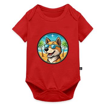 Lucas Terrier Hunderasse Cartoon Sonnenbrille Strand - Baby Premium Kurzarmbody - Rot - Vorne