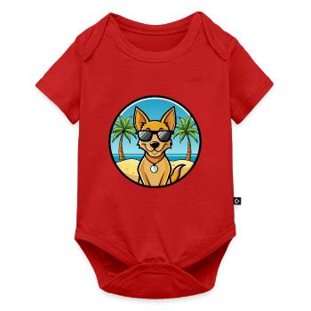 Dingo Hund Rasse Cartoon Sonnenbrille Strand - Baby Premium Kurzarmbody - Rot - Vorne