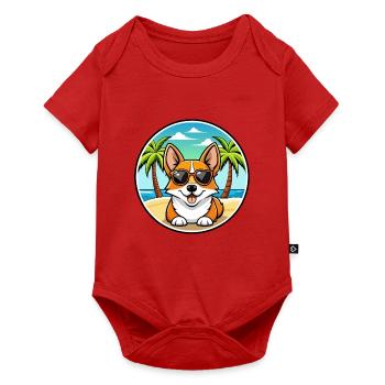 Corgi Hund Rasse Cartoon Sonnenbrille Strand - Baby Premium Kurzarmbody - Rot - Vorne