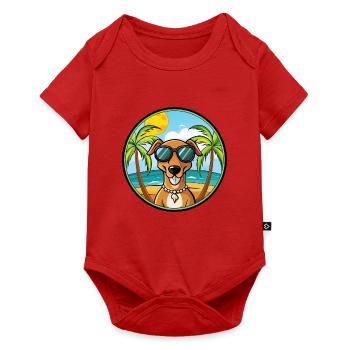 Kretischer Hund Hund Rasse Cartoon Sonnenbrille Strand - Baby Premium Kurzarmbody - Rot - Vorne