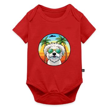 Coton De Tulear Hunderasse Cartoon Sonnenbrille Strand - Baby Premium Kurzarmbody - Rot - Vorne