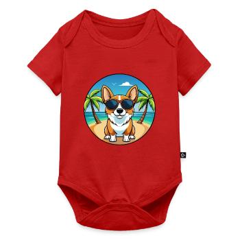 Strickjacke Welsh Corgi Hund Rasse Cartoon Sonnenbrille - Baby Premium Kurzarmbody - Rot - Vorne