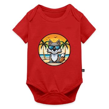 Wolf Lustige Cartoon Sommer Strand Sonnenbrille Aufkleber - Baby Premium Kurzarmbody - Rot - Vorne