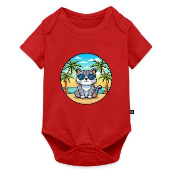 Schottische Falte Katzenrasse Cartoon Sonnenbrille Strand - Baby Premium Kurzarmbody - Rot - Vorne