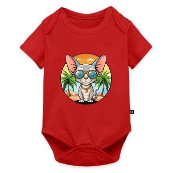 Devon Rex Katzenrasse Cartoon Sonnenbrille Strand - Baby Premium Kurzarmbody - Rot - Vorne