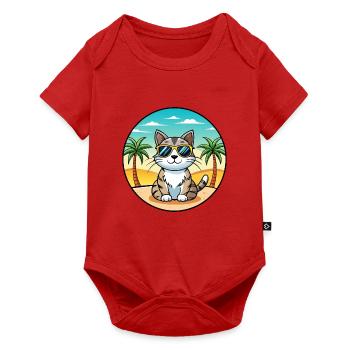 American Wirehair Cat Breed Cartoon Sunglass Beach - Baby Premium short-sleeve bodysuit - red - Front
