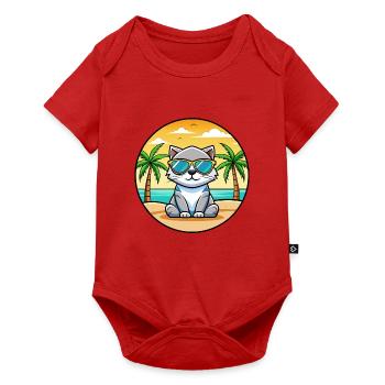 Schottische Falte Katzenrasse Cartoon Sonnenbrille Strand - Baby Premium Kurzarmbody - Rot - Vorne