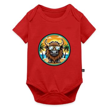 Bison Lustige Cartoon Sommer Strand Sonnenbrille Cool - Baby Premium Kurzarmbody - Rot - Vorne