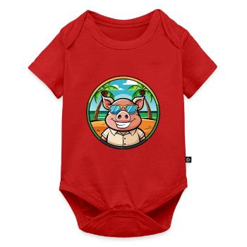 Cochon Drôle Dessin Animé Plage D’été Lunettes De Soleil Autocollant - Body à manches courtes Premium Bébé - rouge - Devant