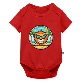 Lion Funny Cartoon Summer Beach Sunglasses Sticker - Baby Premium short-sleeve bodysuit - red - Front