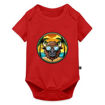 Büffel Lustige Cartoon Sommer Strand Sonnenbrille Cool - Baby Premium Kurzarmbody - Rot - Vorne