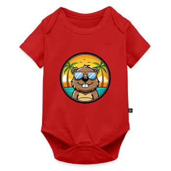 Biber Lustige Cartoon Sommer Strand Sonnenbrille Cool - Baby Premium Kurzarmbody - Rot - Vorne