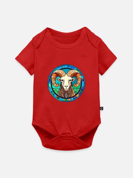 Widder-Buntglas-Cartoon-Kawaii-Tier - Baby Premium Kurzarmbody - Rot