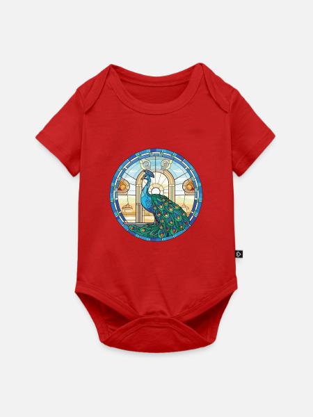 Pfauenbunte Aquarell-Tierillustration - Baby Premium Kurzarmbody - Rot