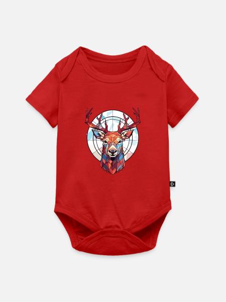 Rothirsch Bunte Aquarell-Tierillustration - Baby Premium Kurzarmbody - Rot