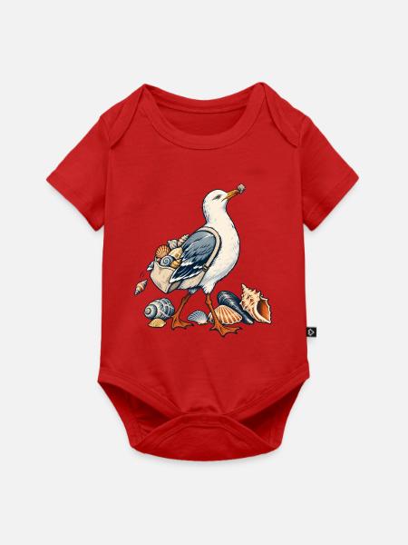 Möwe beim Muschelsammeln am Meer - Baby Premium Kurzarmbody - Rot