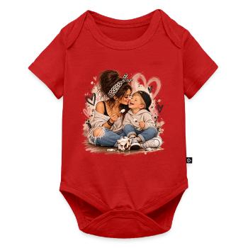 Herzliche Mutter Kind Bonding Illustration - Baby Premium Kurzarmbody - Rot - Vorne