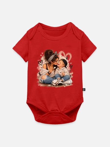 Herzliche Mutter Kind Bonding Illustration - Baby Premium Kurzarmbody - Rot