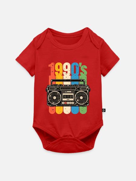 1990er Stereo und Kassetten Nostalgie - Baby Premium Kurzarmbody - Rot