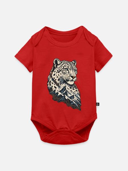 Leopardenkopf vor Berglandschaft - Baby Premium Kurzarmbody - Rot