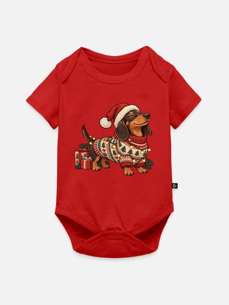 Weihnachts Dackel – Norwegerpullover Winter - Baby Premium Kurzarmbody - Rot
