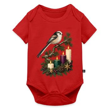 Schwanzmeise an vier Adventslichtern - Baby Premium Kurzarmbody - Rot - Vorne