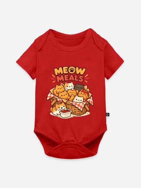 Meow Meals Katzenkorb Snackfreude - Baby Premium Kurzarmbody - Rot