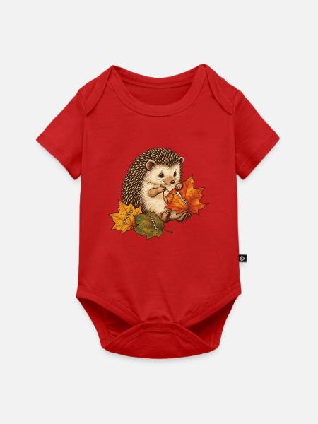 Süßer Igel näht Herbstblätter - Baby Premium Kurzarmbody - Rot