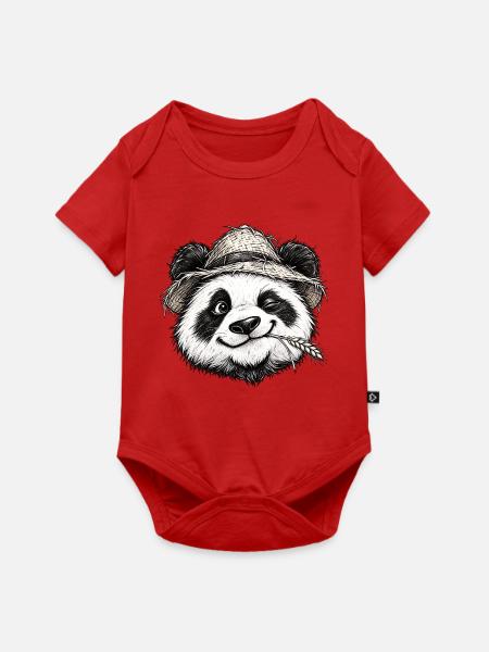 Zwinkernder Bauer-Panda-Strohhut-Niedliche Tierkunst - Baby Premium Kurzarmbody - Rot