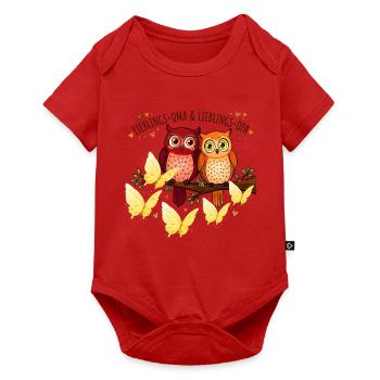 Lieblings Oma Opa Eulen Pärchen Geschenk - Baby Premium Kurzarmbody - Rot - Vorne