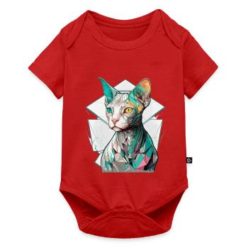 Sphynx Cat Bunter Cyberpunk Tokyo Mosaik - Baby Premium Kurzarmbody - Rot - Vorne