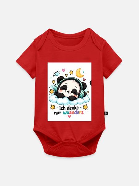 Panda Traum mit Kopfhörern - Baby Premium Kurzarmbody - Rot