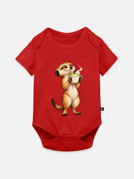 Erdmännchen mit Matcha Latte – Süße Teepause - Baby Premium Kurzarmbody - Rot