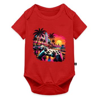 Miami Skyline Gamer Motiv - Geschenk für Gamer - Baby Premium Kurzarmbody - Rot - Vorne